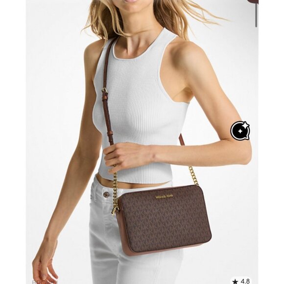 Michael Kors Crossbody Jet Set Printed Large Logo Bag NWT Brown - Picture 1 of 11